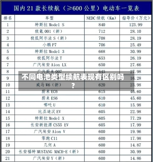 不同电池类型续航表现有区别吗？