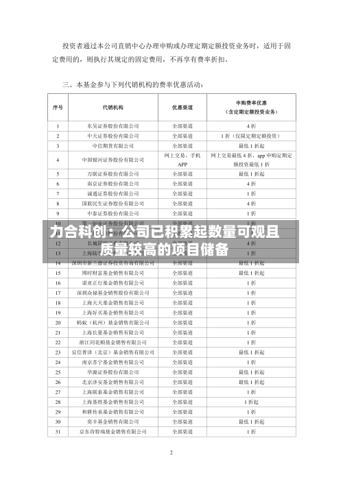 力合科创：公司已积累起数量可观且质量较高的项目储备