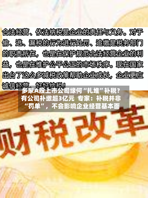 多家A股上市公司缘何“扎堆”补税？有公司补缴超3亿元  专家：补税并非“罚单”，不会影响企业经营基本面