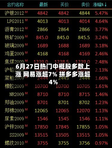 6月27日热门中概股多数上涨 网易涨超7% 拼多多涨超4%