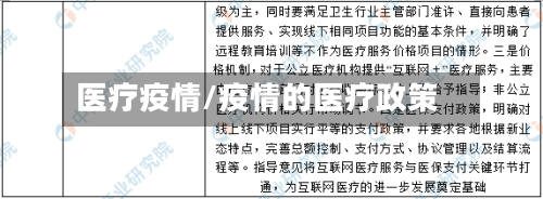 医疗疫情/疫情的医疗政策