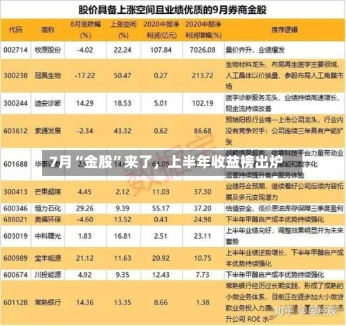 7月“金股”来了，上半年收益榜出炉
