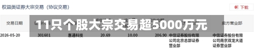 11只个股大宗交易超5000万元