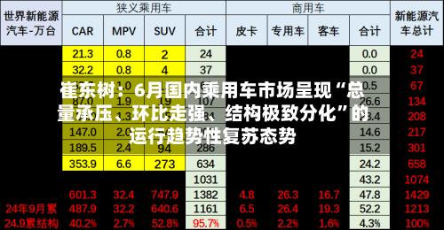 崔东树：6月国内乘用车市场呈现“总量承压、环比走强、结构极致分化	”的运行趋势性复苏态势-第2张图片