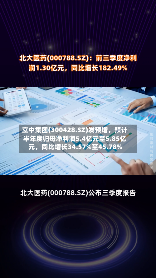 立中集团(300428.SZ)发预增，预计半年度归母净利润5.4亿元至5.85亿元，同比增长34.57%至45.78%
