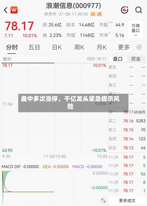 盘中多次涨停，千亿龙头紧急提示风险