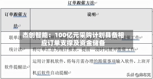 杰创智能：100亿元采购计划具备相应订单支撑及资金储备