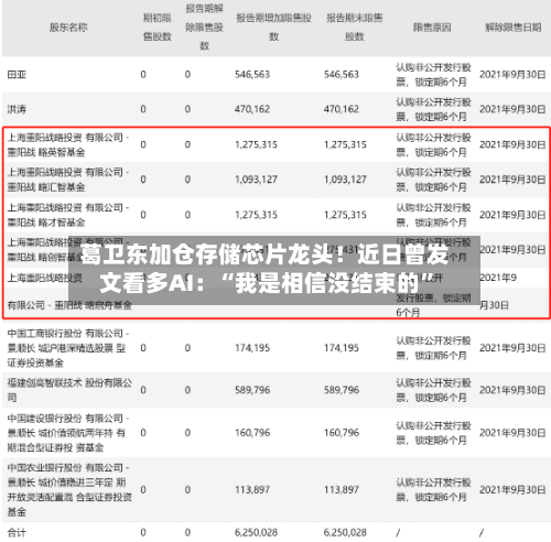 葛卫东加仓存储芯片龙头！近日曾发文看多AI：“我是相信没结束的”-第3张图片