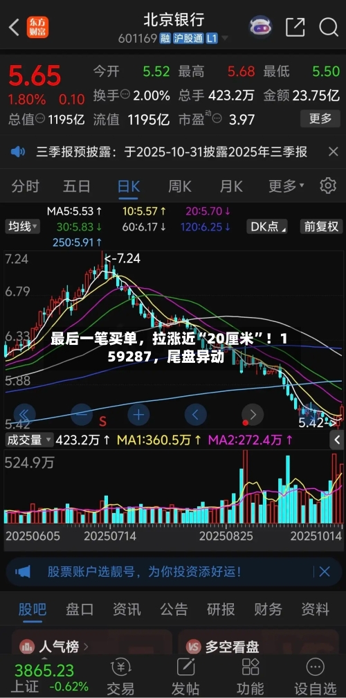 最后一笔买单，拉涨近“20厘米”！159287，尾盘异动