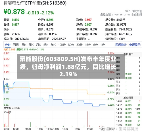 豪能股份(603809.SH)发布半年度业绩	，归母净利润1.88亿元，同比增长2.19%-第2张图片