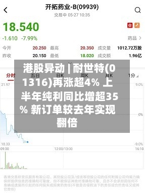 港股异动 | 耐世特(01316)再涨超4% 上半年纯利同比增超35% 新订单较去年实现翻倍